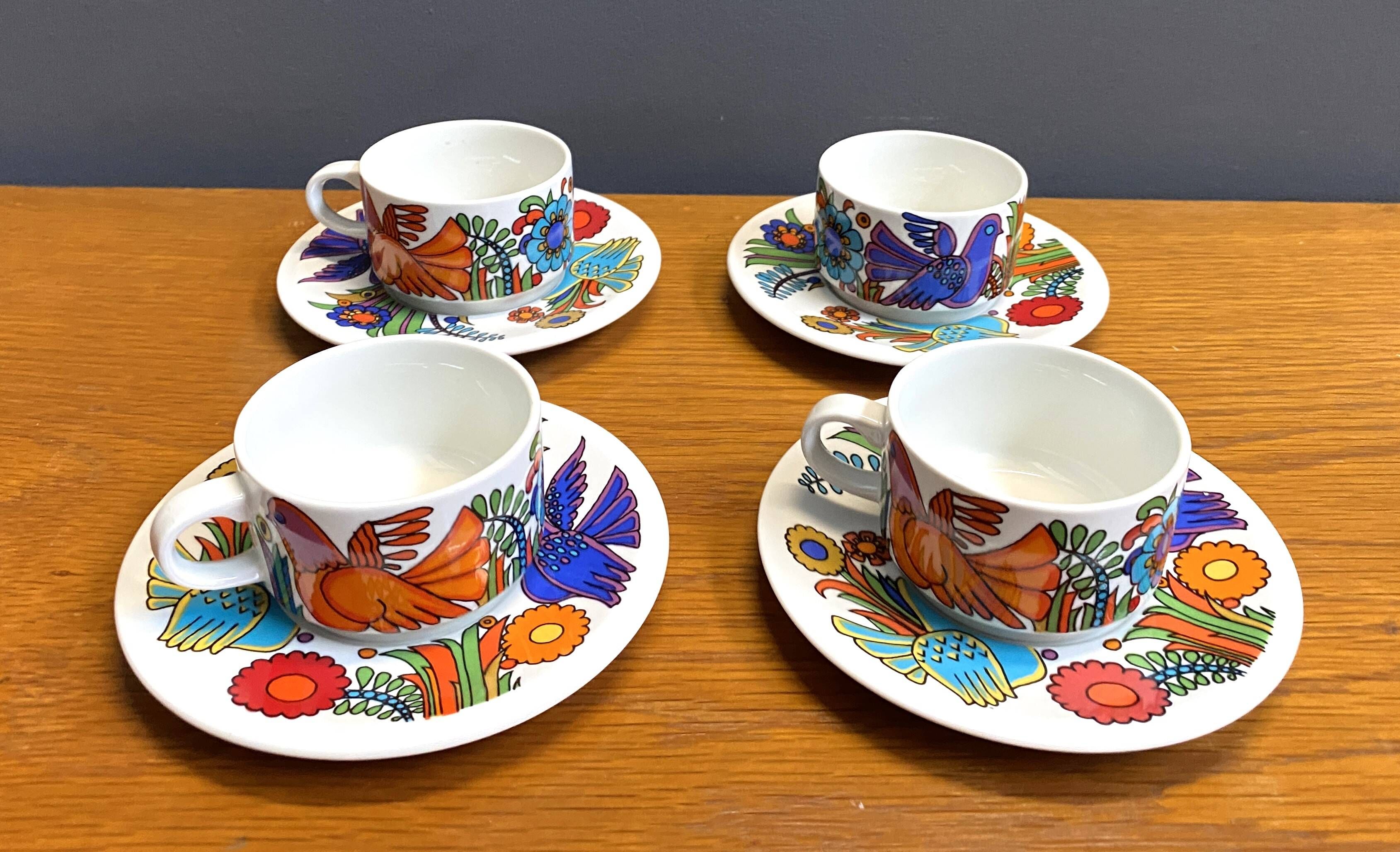 Set of 4 Mokka cups and saucers, acapulco design by villeroy & boch.