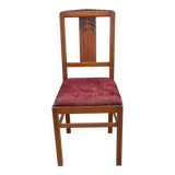 Art deco chair in solid wood and burgundy fabric
