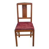 Chaise art déco bois massif et tissu bordeaux