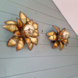Pair of floral wall sconces in brass, Maison Jansen, 1970