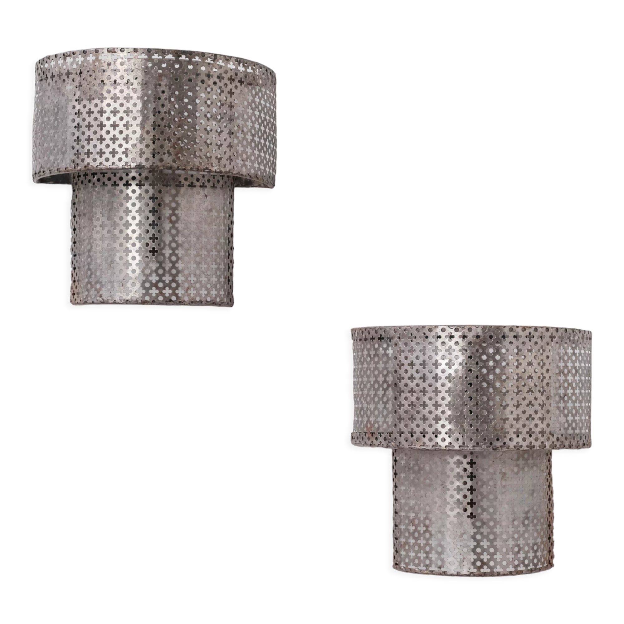 Pair of Mid-Century Perforated Metal Wall Sconce Lights