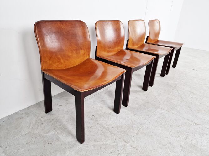 4 chaises de salle à manger en cuir vintage, années 1960