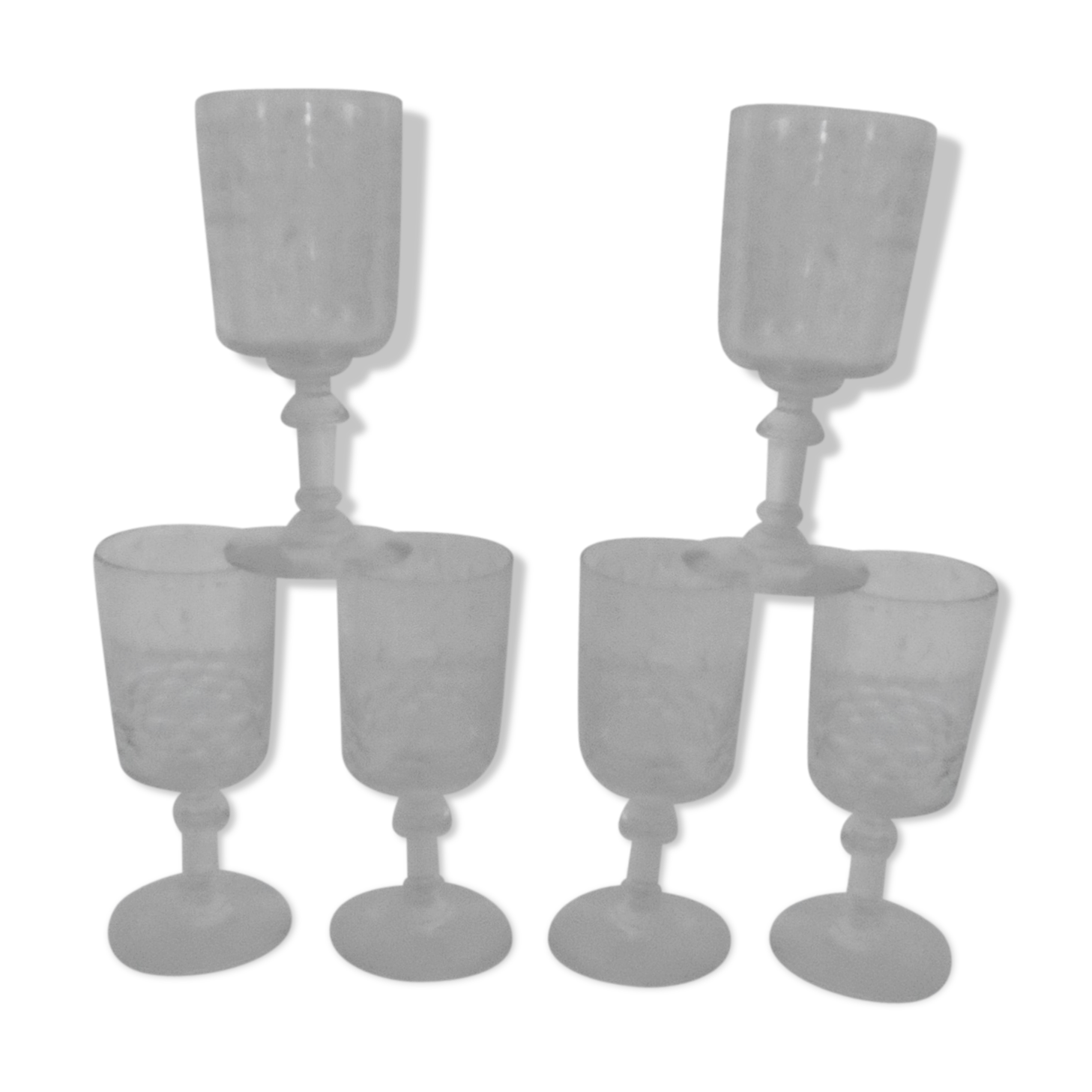 6 old walking glasses - 2 engraved and 4 cut port wine