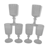6 old walking glasses - 2 engraved and 4 cut port wine