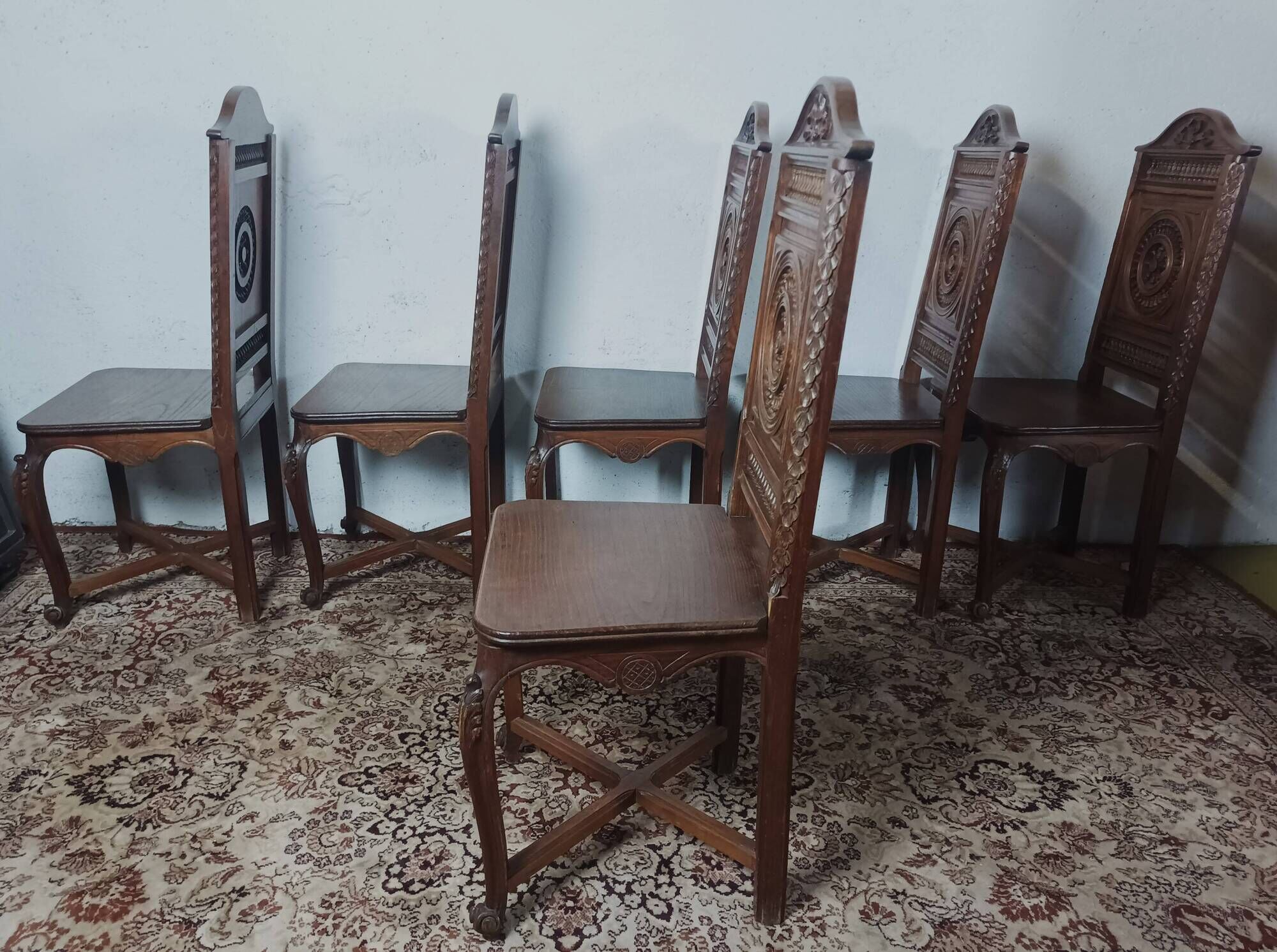 Set of 6 Art Deco oak chairs