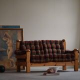 Brutalist two-seater sofa in solid pine, Swedish modernism, 1970s.