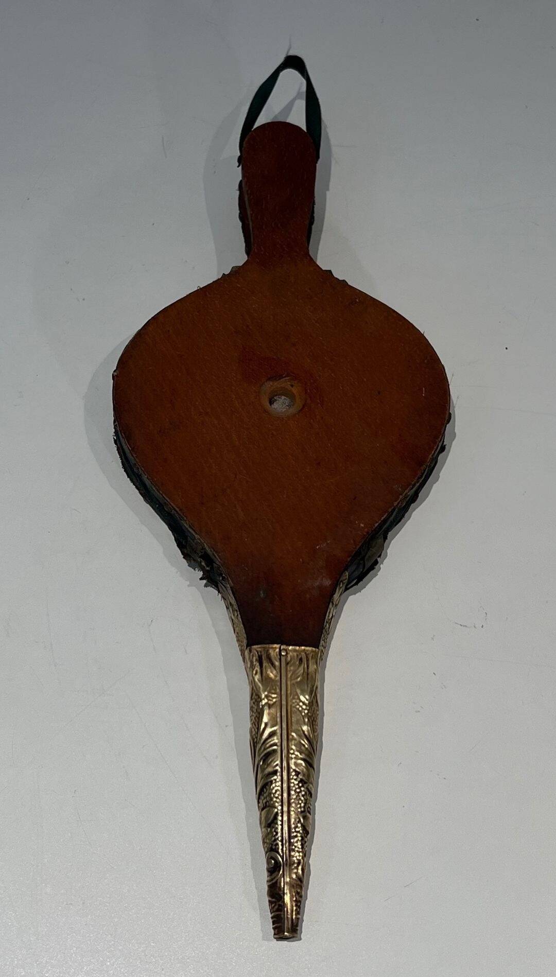 Louis XVI Style Chimney Bellows in Repoussé Brass with Female Effigy