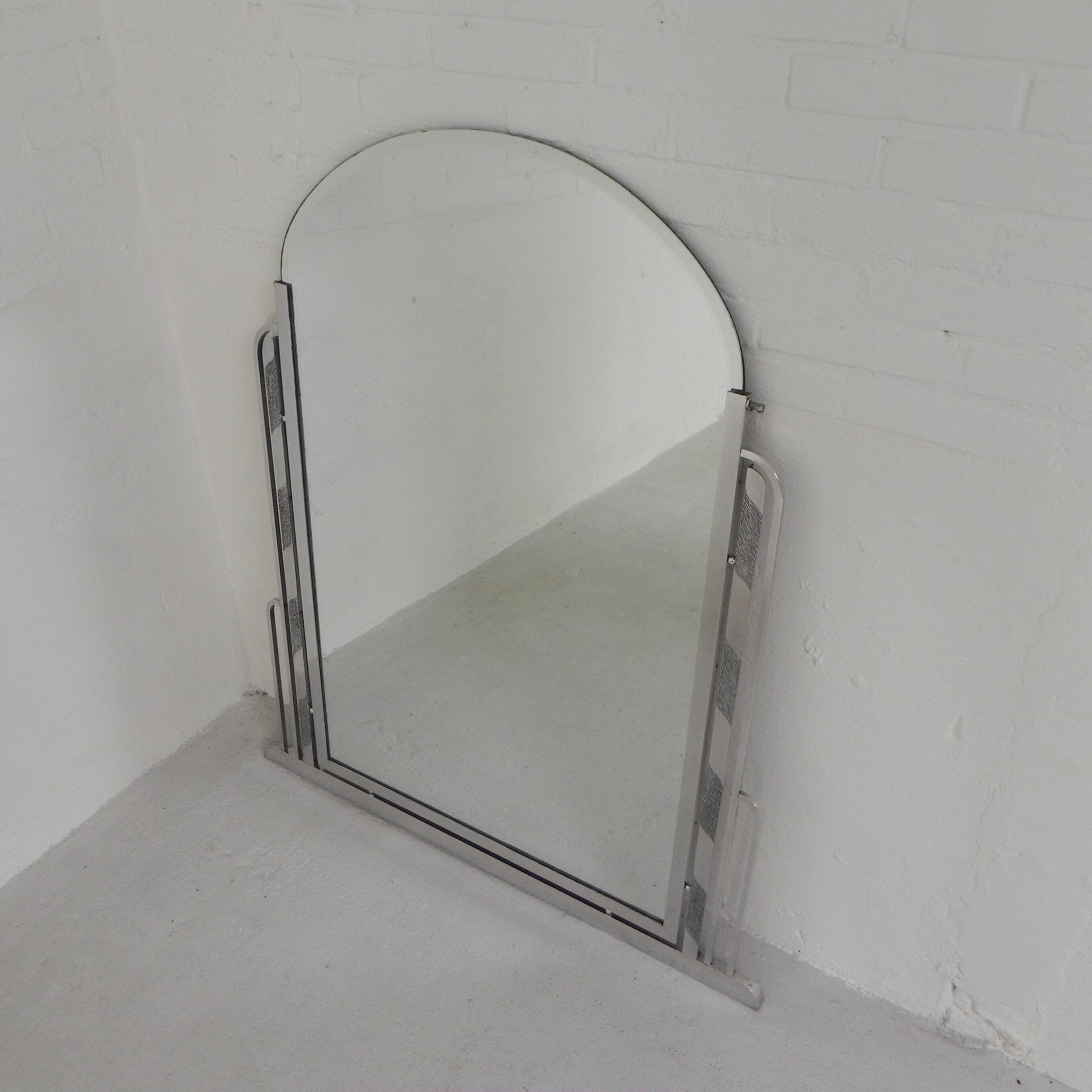 Art Deco mirror with faceted glass in aluminum frame, 1930s