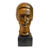 Sculpture portrait / bust, 'woman's face', robert delnest, bronze 1961