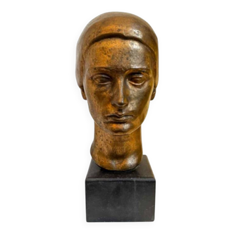 Sculpture portrait / bust, 'woman's face', robert delnest, bronze 1961