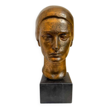 Sculpture portrait / bust, 'woman's face', robert delnest, bronze 1961