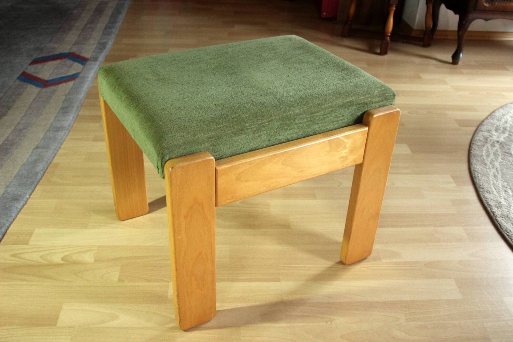 1970s bedroom stool, made of wood, metal and fabric, step stool, library stool, vintage