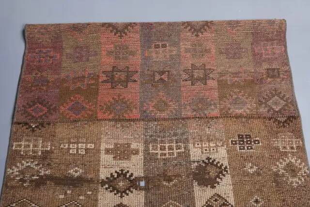 Vintage Turkish Hand-Knotted Wool Cotton Brown Runner 94x203