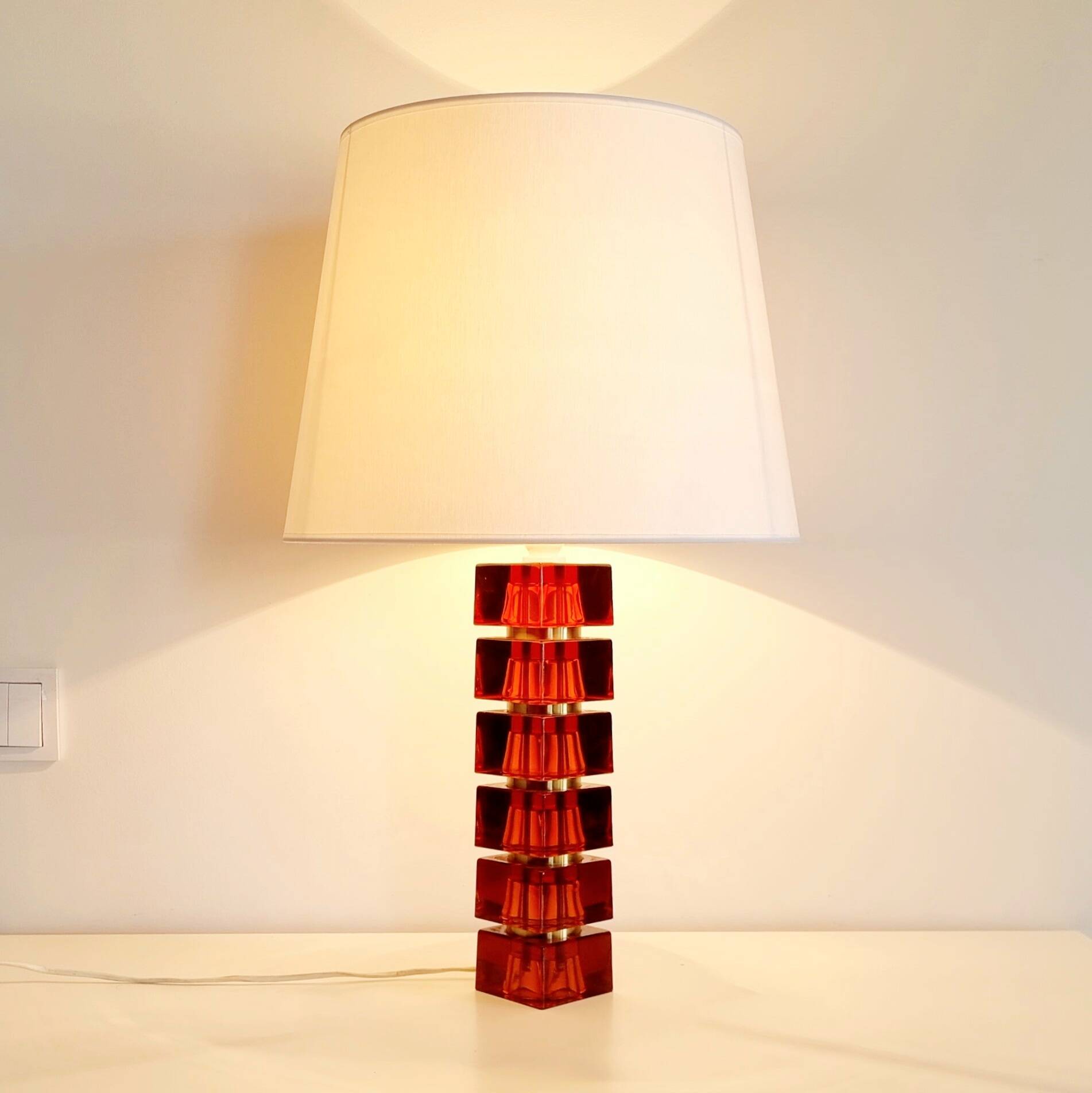 Mid-Century Scandinavian Art Glass & Brass Table Lamp by C.Fagerlund, 1960s