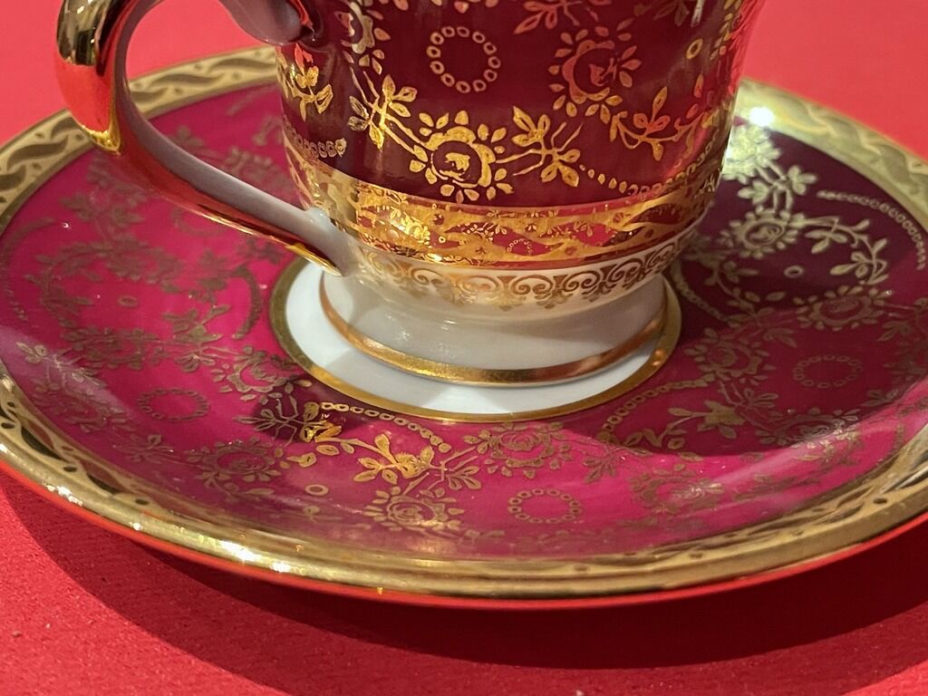 Cup and under cup with floral interior