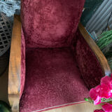 Pair of Art Deco club armchairs in burgundy red velvet, 1930s