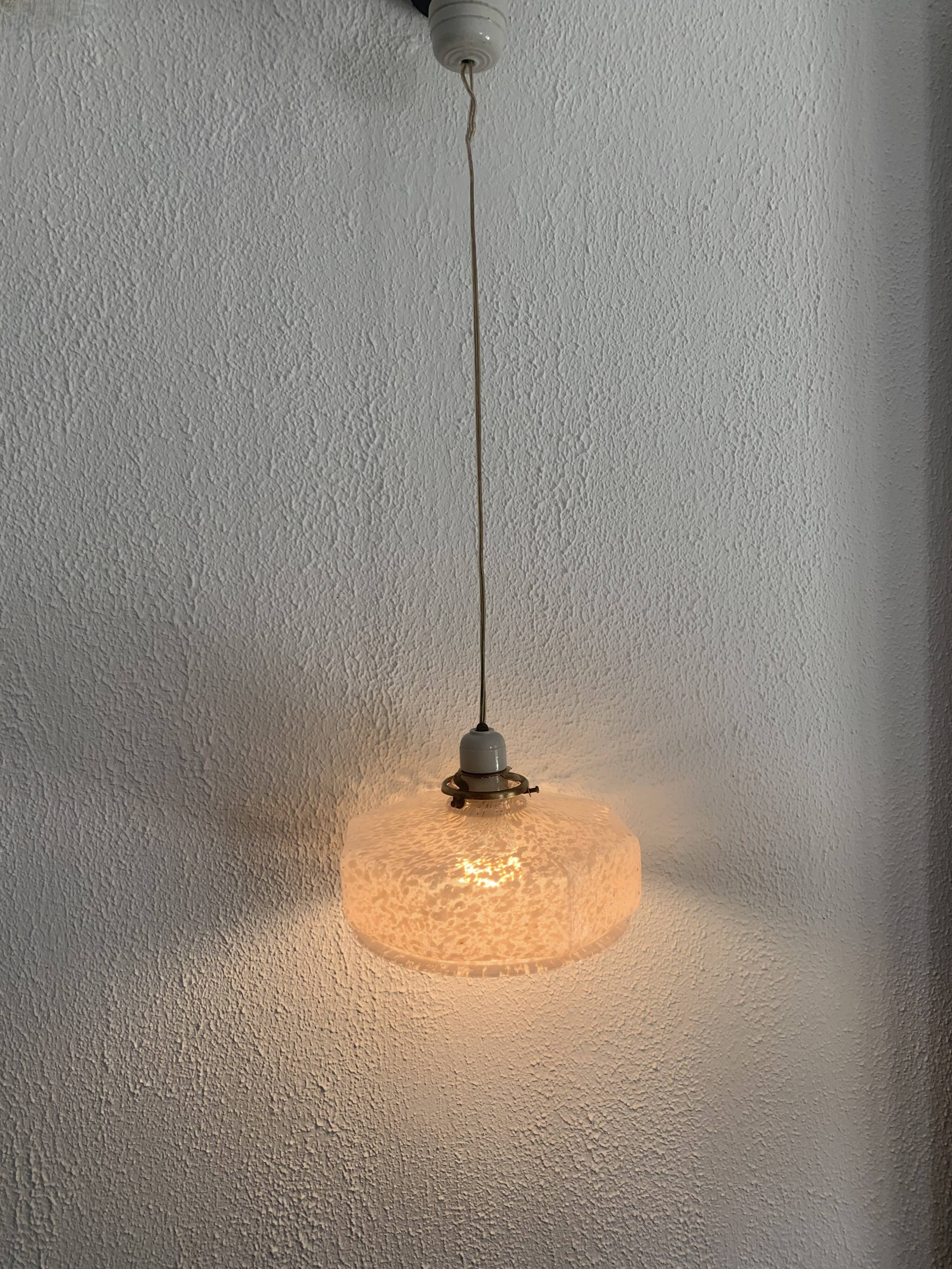 Vintage 1930s suspension pink clouded glass chandelier - 60 cm