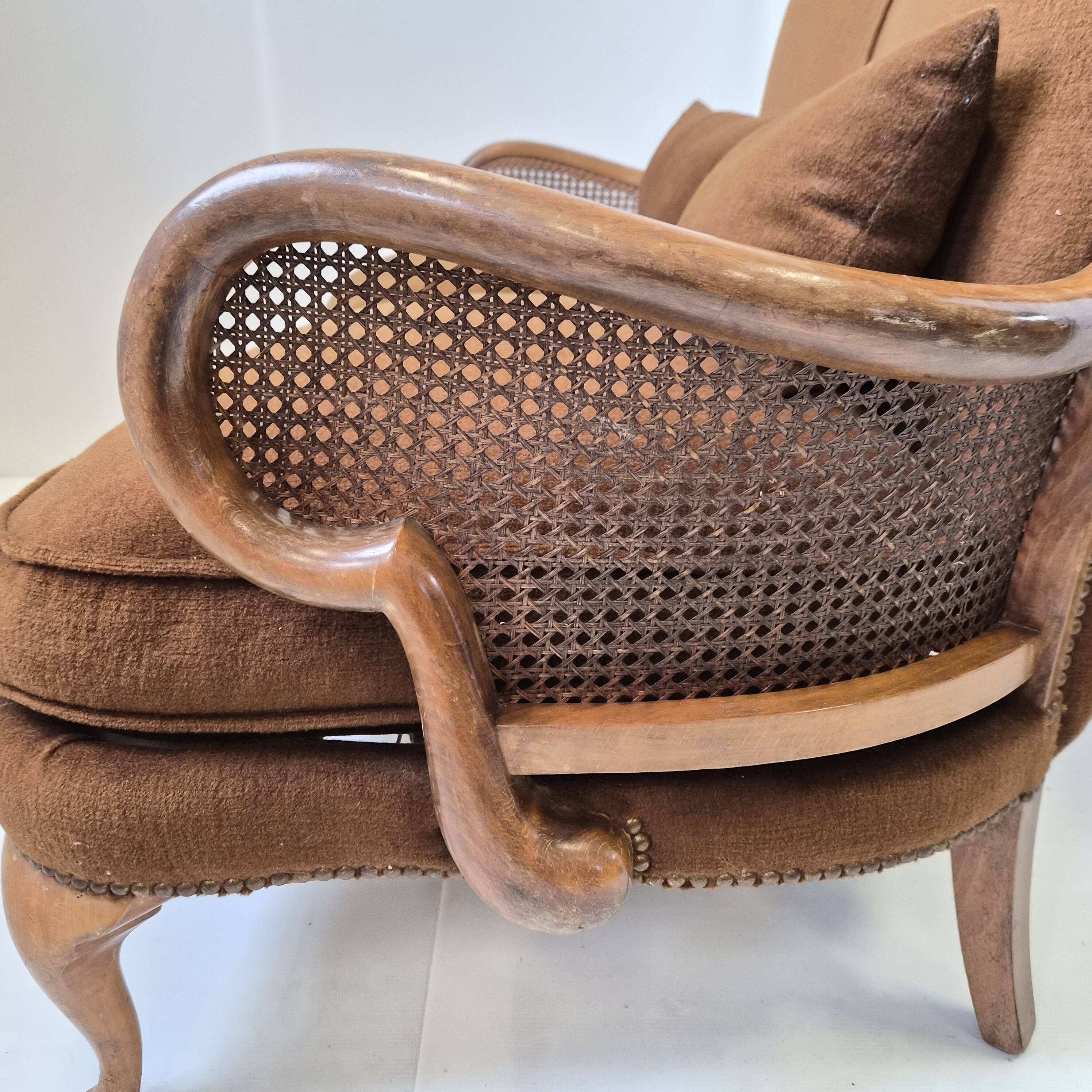 1950s vintage canapé in caning and velvet