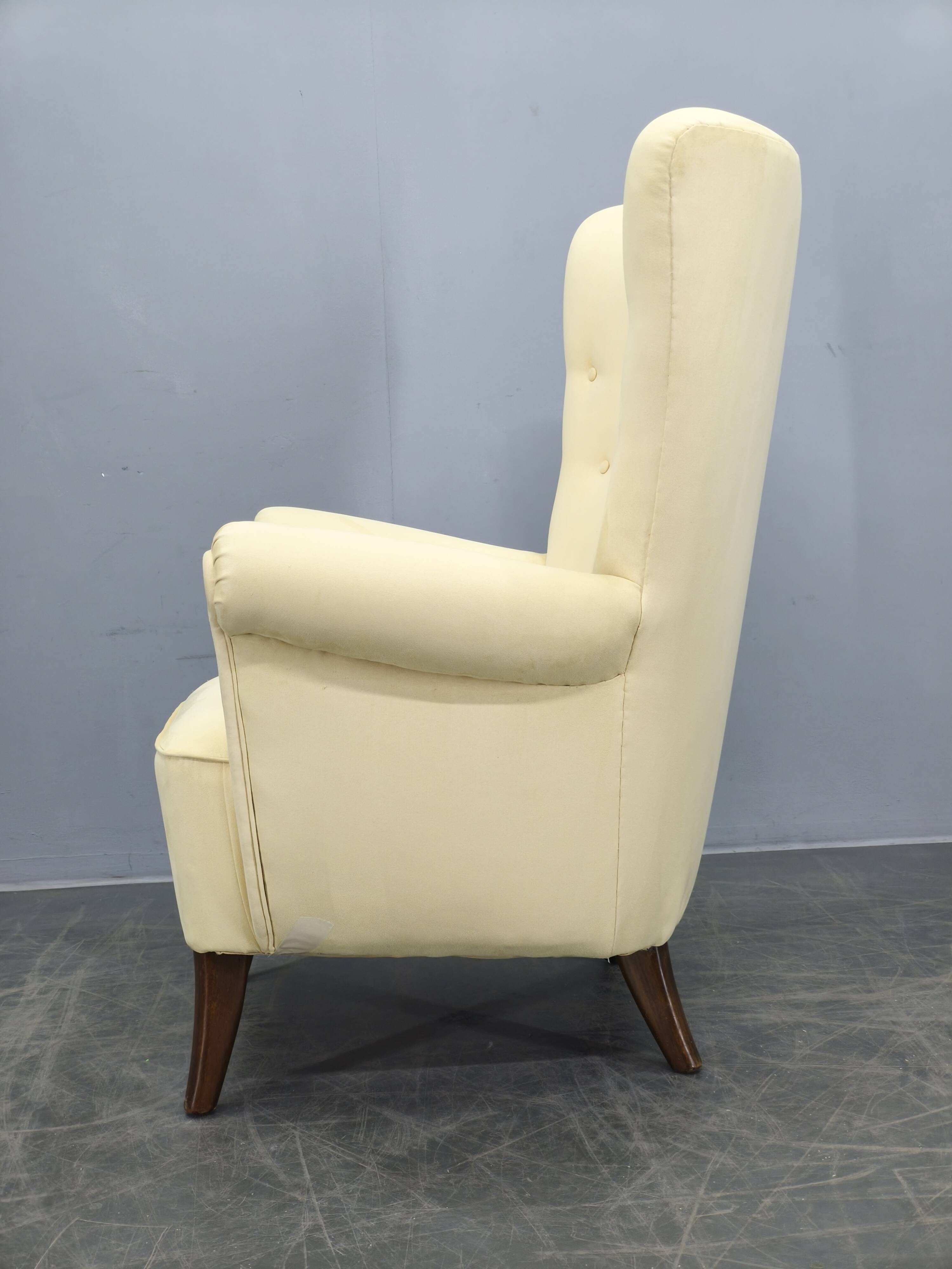 1950s Danish High Back Wing Lounge Chair Newly Reupholstered