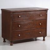 Antique solid pine chest of drawers – European rustic furniture with ceramic handles – circa 1900