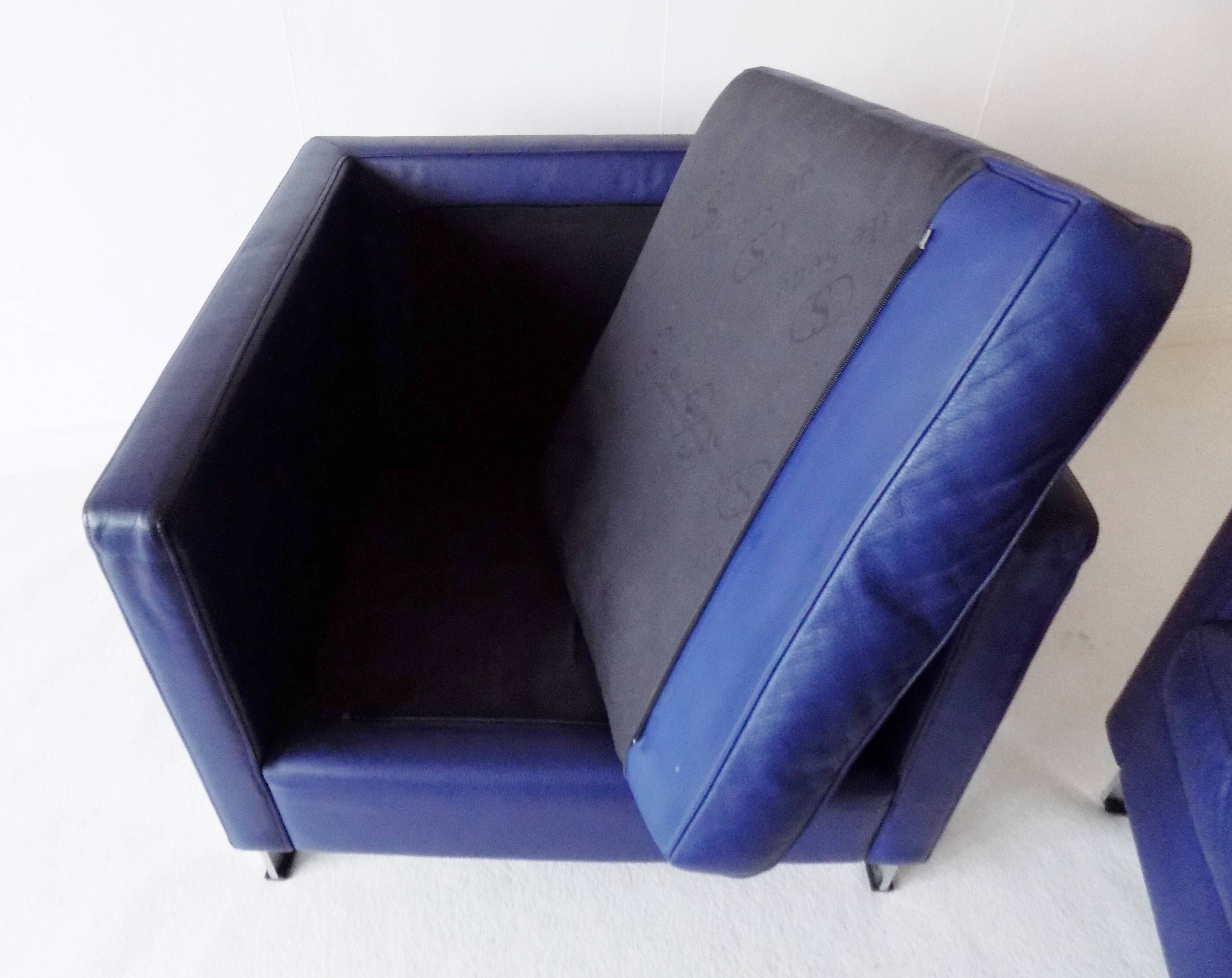 De Sede DS118 pair of blue leather club chairs