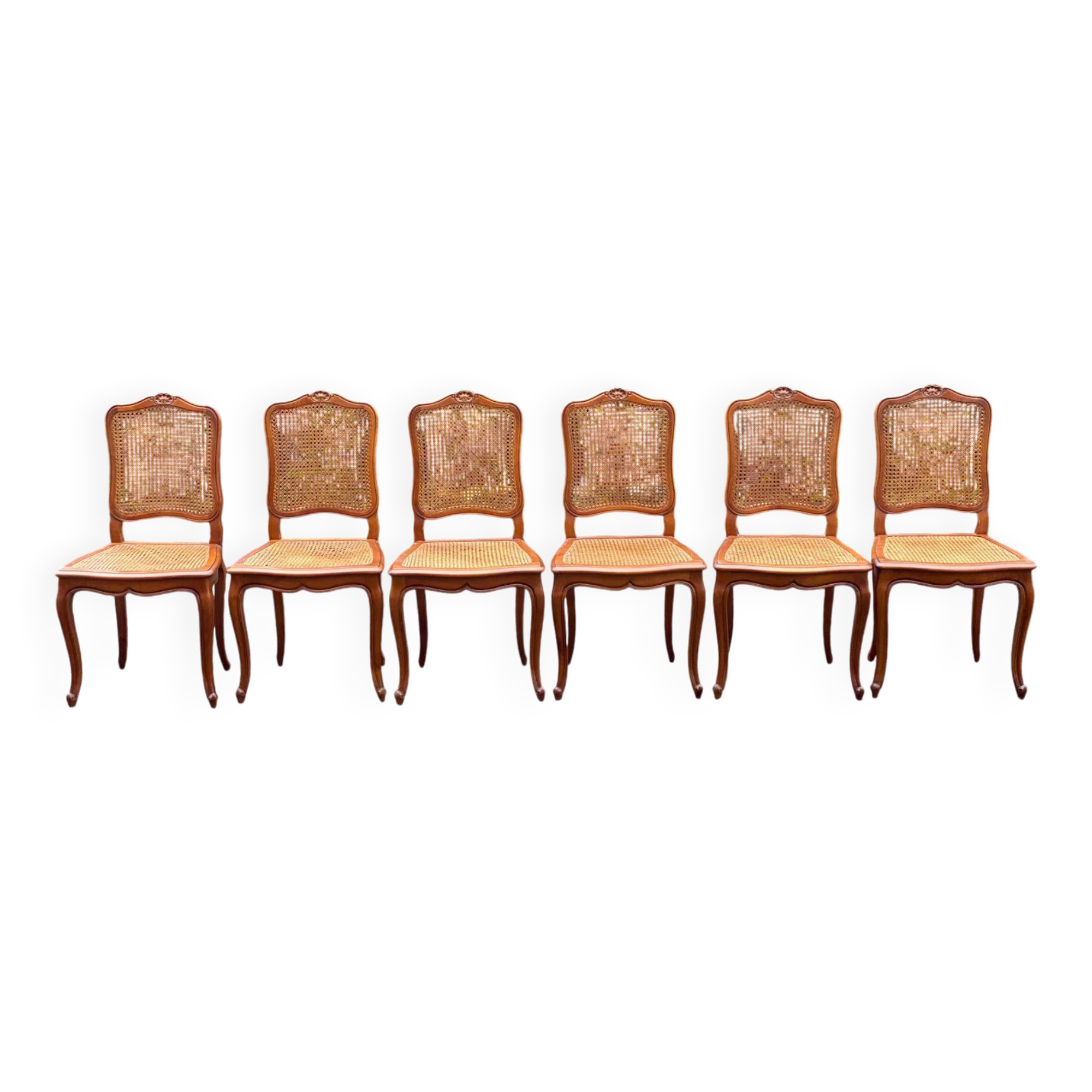 Set of 6 Louis XV style caned chairs in solid wood