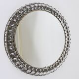 Backlit circular wall mirror Bakalowits Vienna with large crystals, Austria, 1950s