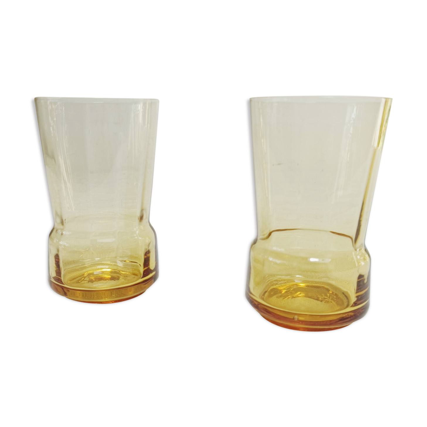 Set of 2 yellow glass water glasses