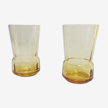 Set of 2 yellow glass water glasses
