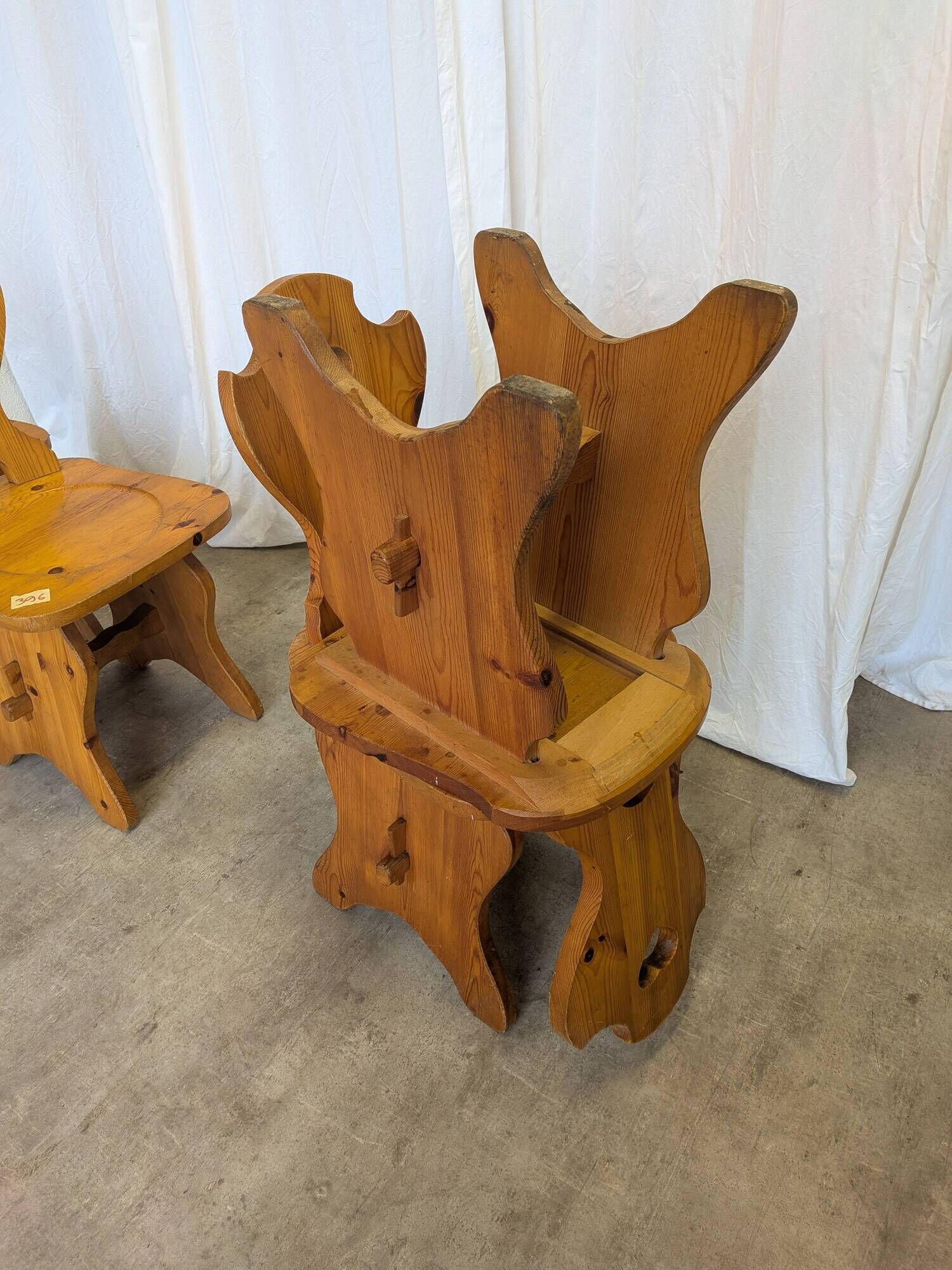 Vintage Alpine Wooden Chairs (Set of 4) Heart Cut-Out