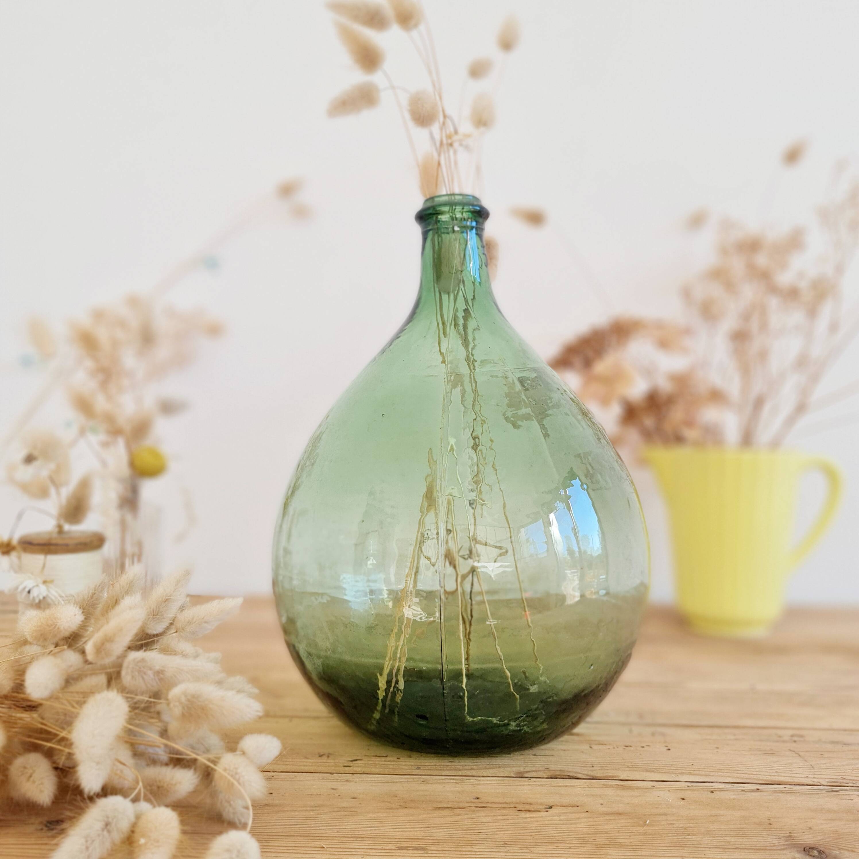 Antique green glass demijohn H30