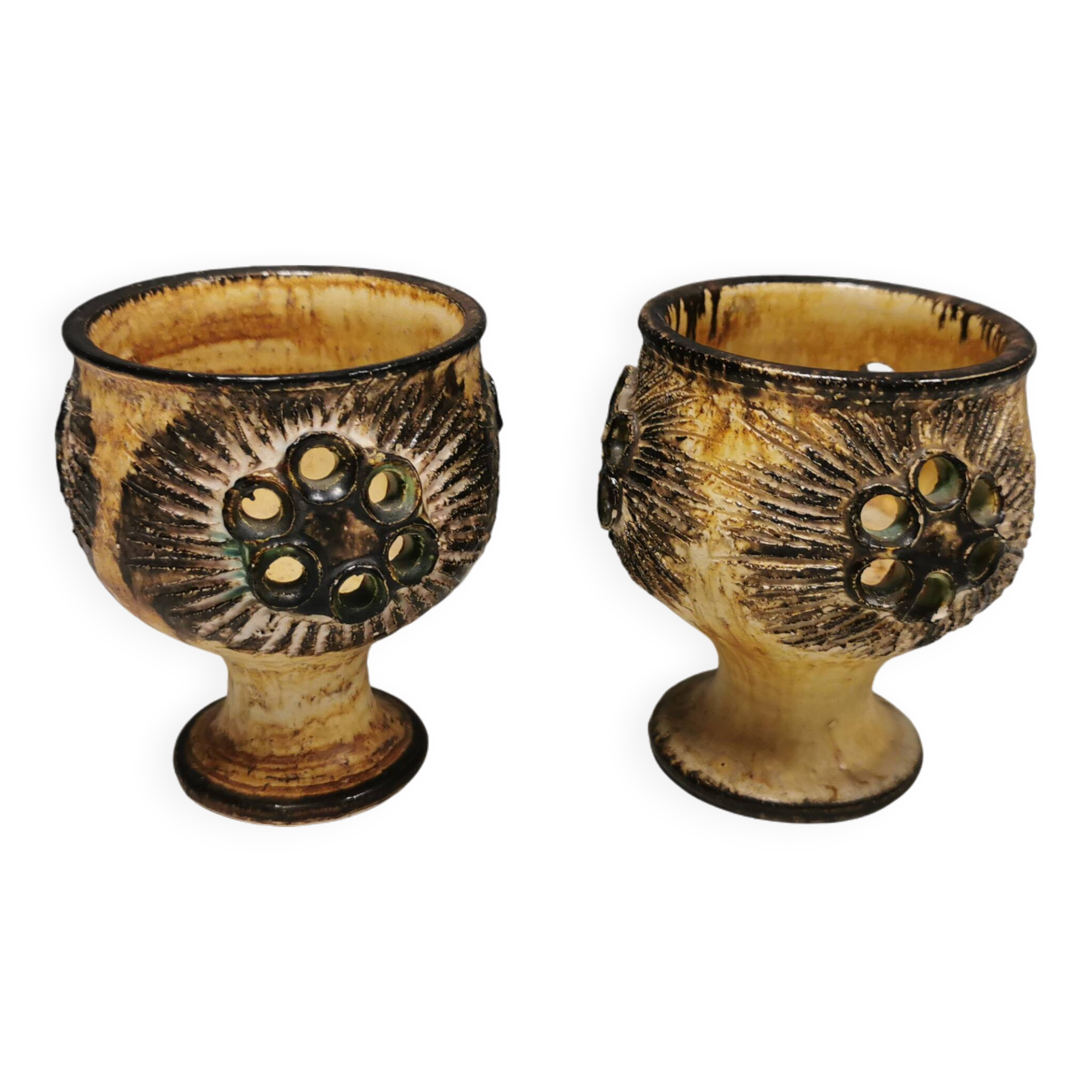 Two beautiful ceramic candle holders by Jette Hellerøe Denmark 1970-80s.