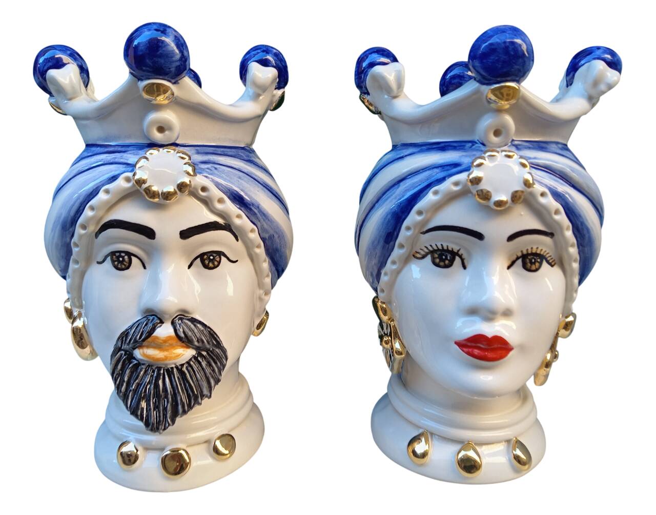 Coppia di Teste di moro siciliane in ceramica