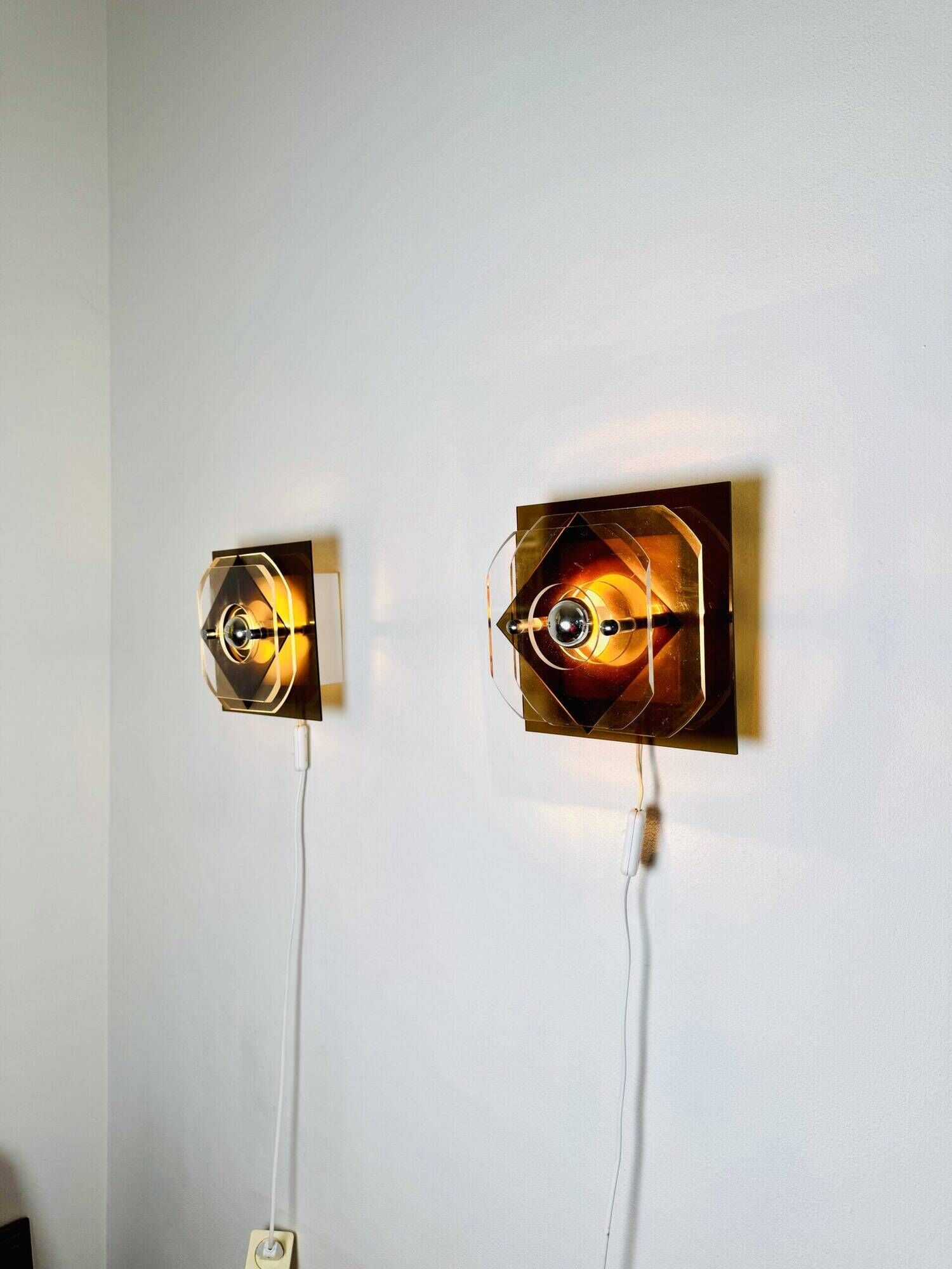 Geometric Space Age Wall Lamps In Layered Plexiglass By Herda Verlichting, The Netherlands 1970S