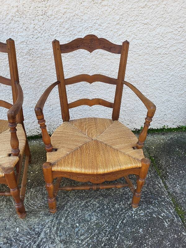 Pair of provencal straw armchairs in walnut
