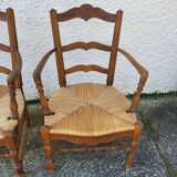 Pair of provencal straw armchairs in walnut