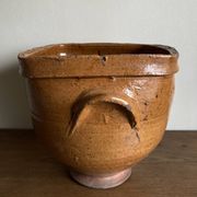 XXL glazed earthenware cache pot from the countryside, planter 1950