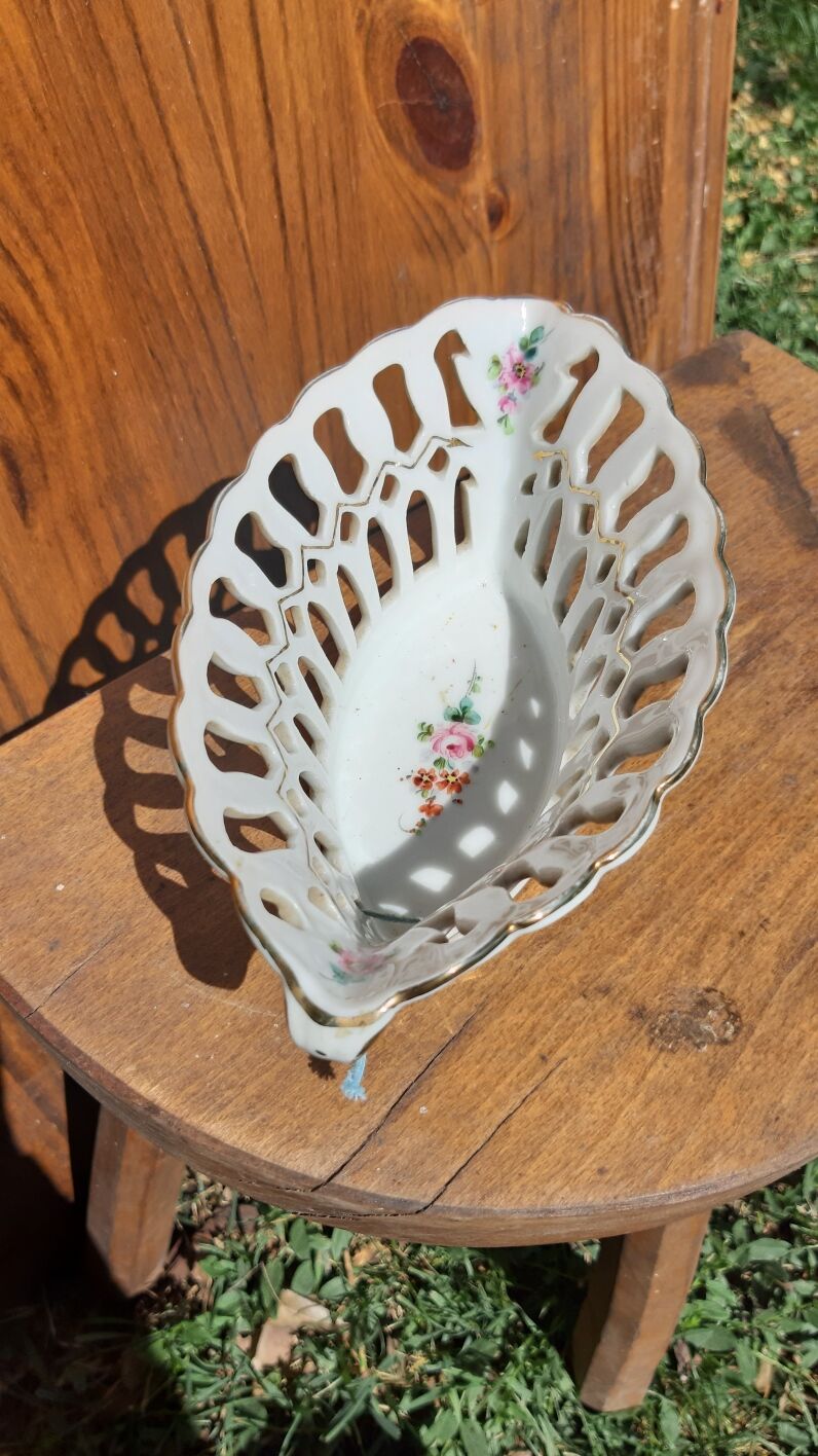 open porcelain basket fruit cup floral pattern