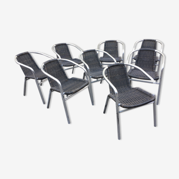 Huit fauteuils terrasse de café aluminium Roland Vlaemynck (empilables)