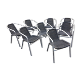 Eight Roland Vlaemynck aluminum coffee terrace armchairs (stackable)