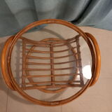 Table basse vintage en rotin et verre