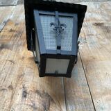 Antique black metal lantern pendant + glass fleur de lys decor vintage