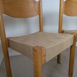 Set of 6 stackable chairs in beech and jute.