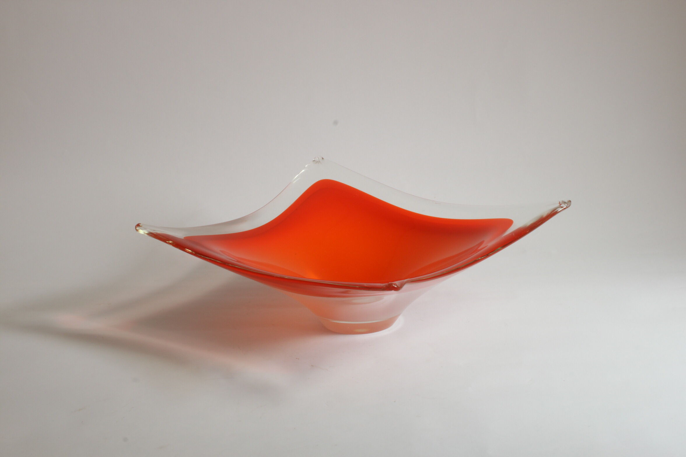 Empty pocket in orange square Murano glass, Italy 1970s.