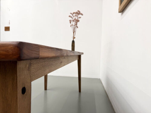 Oak dining table with tapered legs, 1970s.