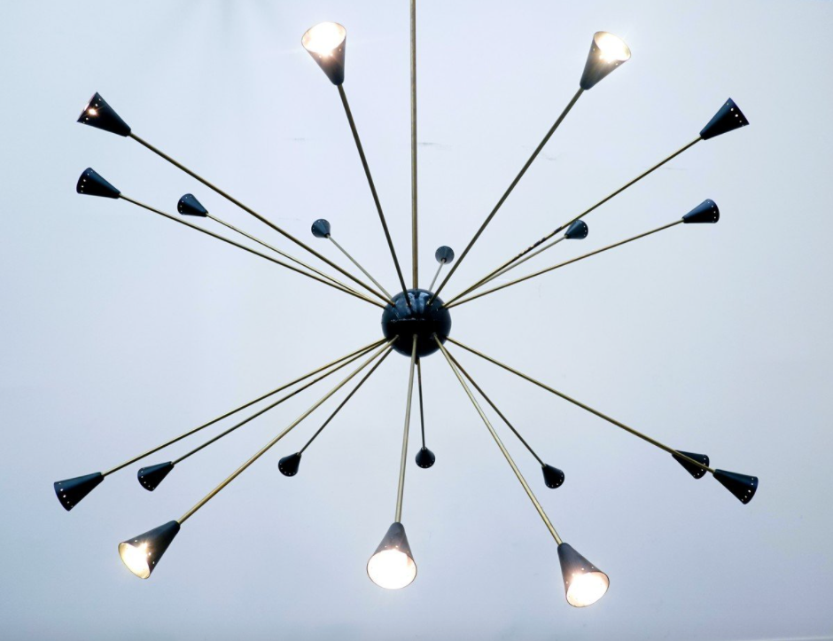 1960 Sputnik brass and metal ceiling light