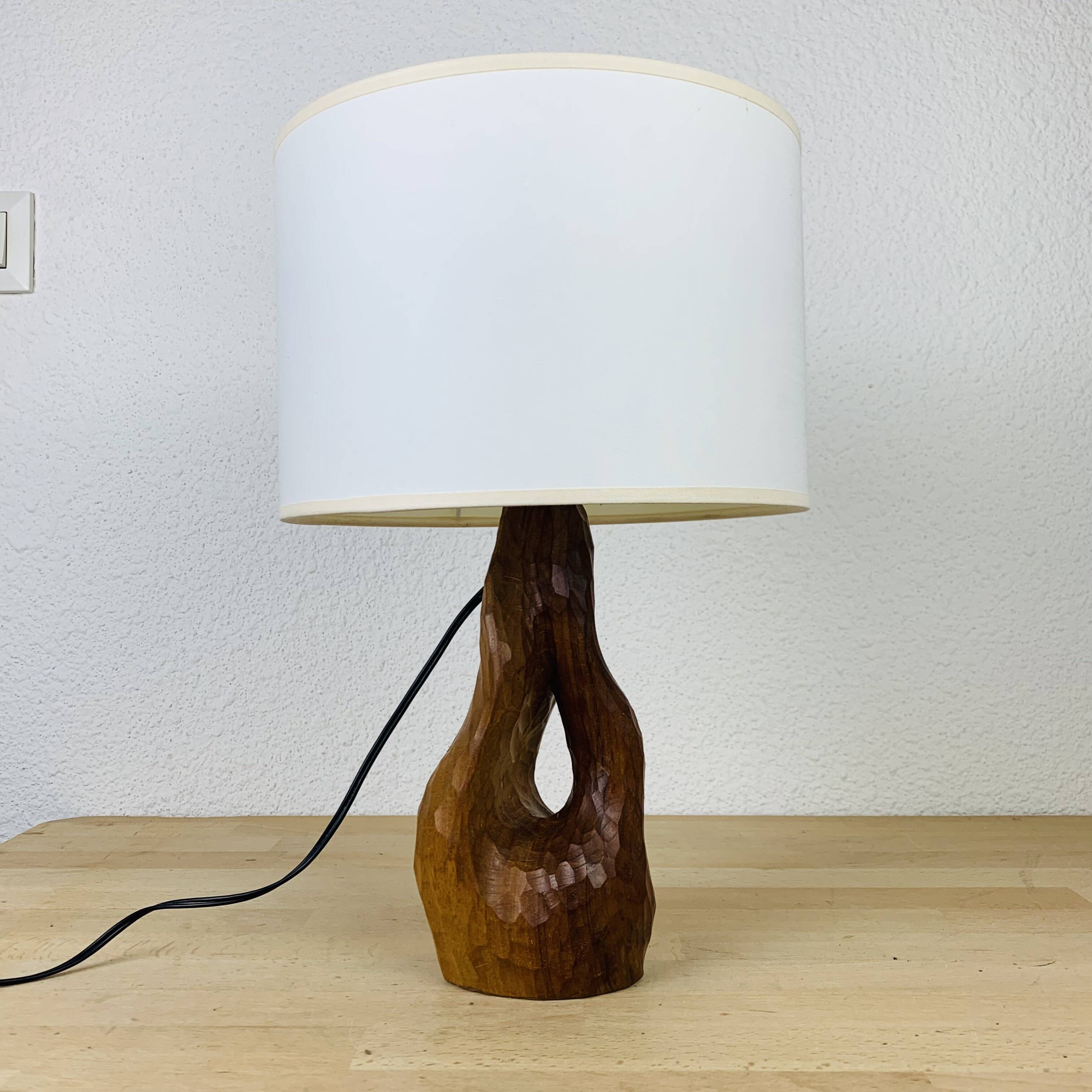 Brutalist gouged wood lamp