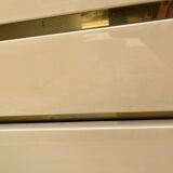 Vintage Bedside Table Jean-Claude Mahey - Beige Lacquer & Brass (Year)