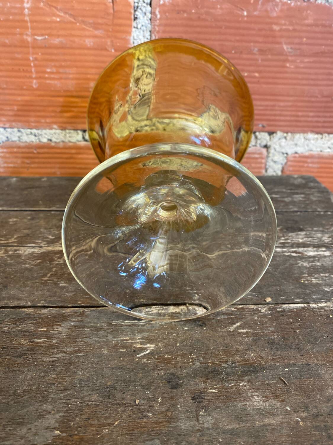 Empty Fruit Bowl Pocket Vase Transparent & Amber Vintage #D756