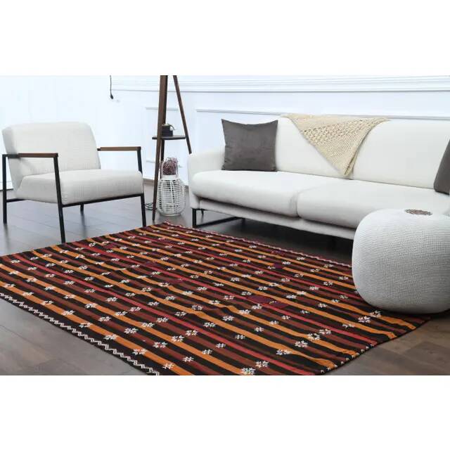 Vintage Turkish Oushak Handmade Wool & Cotton Brown Rug 169x238